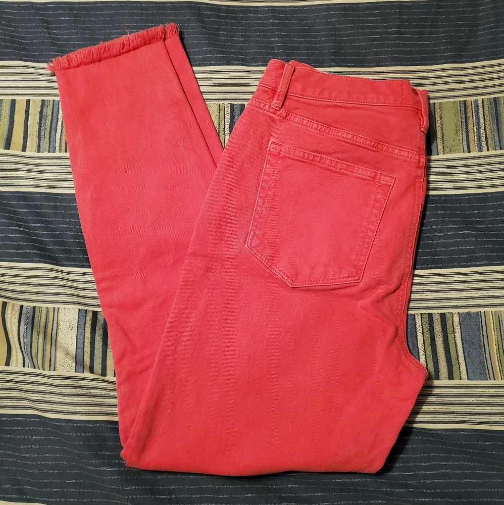 Loft high waist skinny jeans. Coral pink, size 6